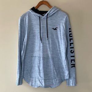 Men’s Medium Hollister Lightweight 100%Cotton Hoodie, Light Blue with Black Logo